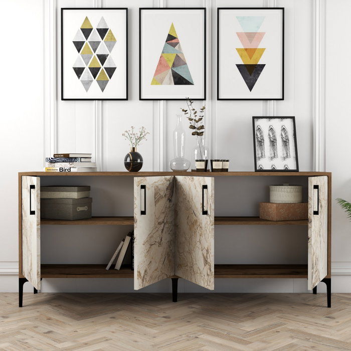 Hanah Home Consola Kiev Walnut y White Marble Hanah Home Consola Kiev Walnut y White Marble